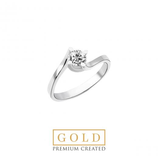 Premium Created  Special Cut Stone 14K White  Gold Ring